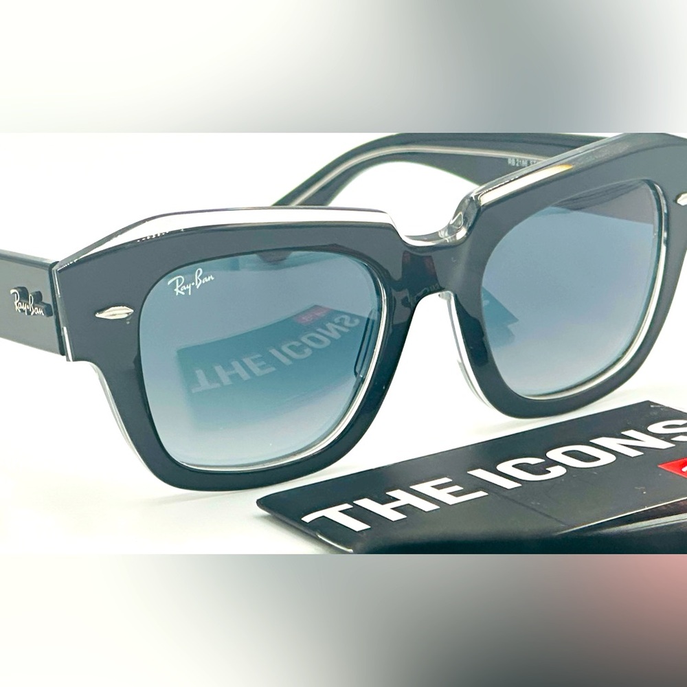 Ray-Ban State Street Women’s Sunglasses RB2186 49m  Black w/ Gradient Blue Lens - Picture 2 of 8
